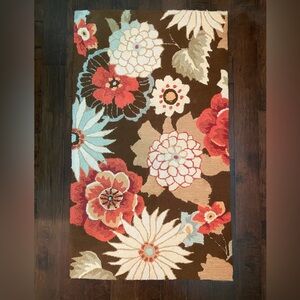 Floral Patterned Area Rug - Brown, Red, Cream, Tan & Light Blue